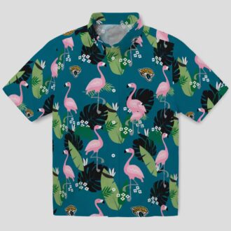 Jacksonville Jaguars Beach Hawaiian Shirt – Teal Flamingo & Palm Tree Print