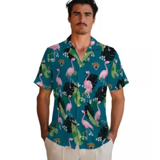 Jacksonville Jaguars Beach Hawaiian Shirt – Teal Flamingo & Palm Tree Print