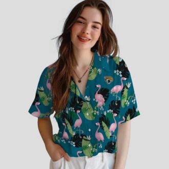 Jacksonville Jaguars Beach Hawaiian Shirt – Teal Flamingo & Palm Tree Print