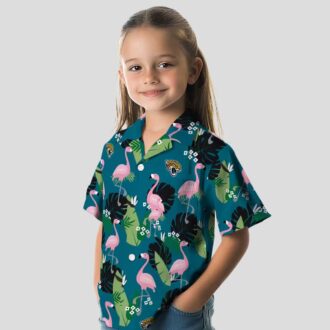 Jacksonville Jaguars Beach Hawaiian Shirt – Teal Flamingo & Palm Tree Print
