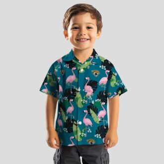 Jacksonville Jaguars Beach Hawaiian Shirt – Teal Flamingo & Palm Tree Print