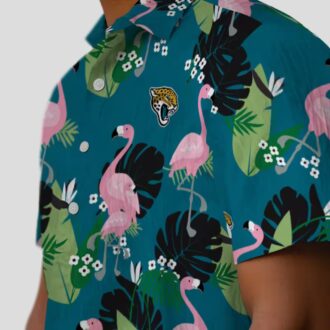 Jacksonville Jaguars Beach Hawaiian Shirt – Teal Flamingo & Palm Tree Print