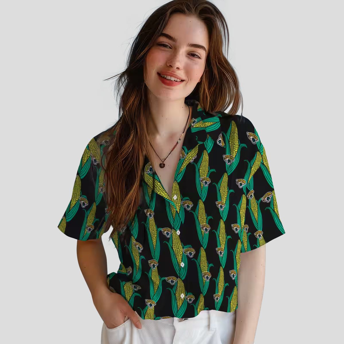 Jacksonville Jaguars Corn Pattern Hawaiian Shirt – Black Green Tropical Style
