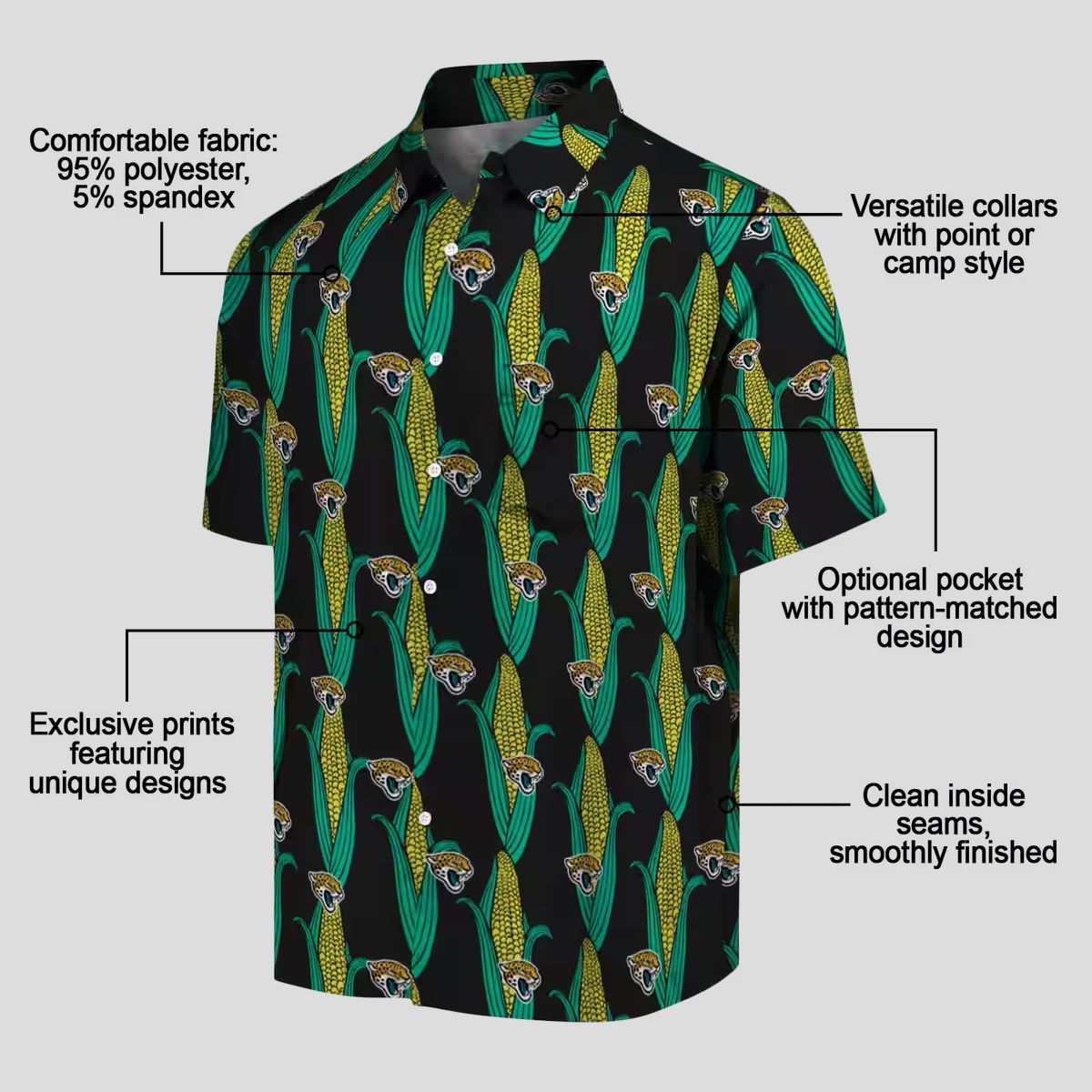 Jacksonville Jaguars Corn Pattern Hawaiian Shirt – Black Green Tropical Style