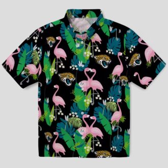 Jacksonville Jaguars Flamingo Hawaiian Shirt, Teal Green Tropical Foliage NFL Apparel