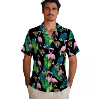 Jacksonville Jaguars Flamingo Hawaiian Shirt, Teal Green Tropical Foliage NFL Apparel