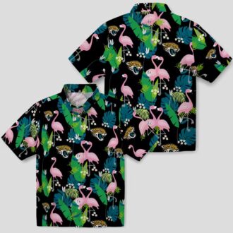 Jacksonville Jaguars Flamingo Hawaiian Shirt, Teal Green Tropical Foliage NFL Apparel
