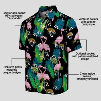Jacksonville Jaguars Flamingo Hawaiian Shirt, Teal Green Tropical Foliage NFL Apparel