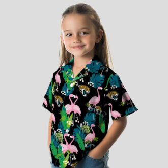 Jacksonville Jaguars Flamingo Hawaiian Shirt, Teal Green Tropical Foliage NFL Apparel