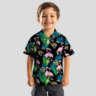 Jacksonville Jaguars Flamingo Hawaiian Shirt, Teal Green Tropical Foliage NFL Apparel