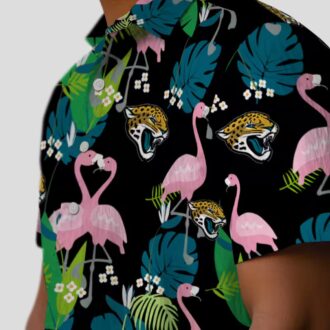 Jacksonville Jaguars Flamingo Hawaiian Shirt, Teal Green Tropical Foliage NFL Apparel