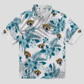Jacksonville Jaguars Floral Hawaiian Shirt, Teal White Hibiscus Palm Summer Shirt