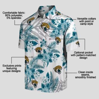 Jacksonville Jaguars Floral Hawaiian Shirt, Teal White Hibiscus Palm Summer Shirt