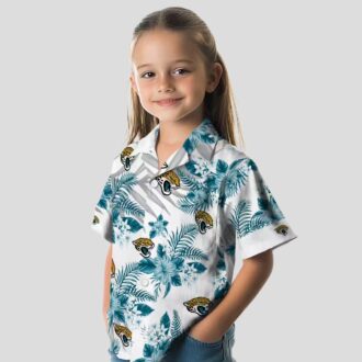 Jacksonville Jaguars Floral Hawaiian Shirt, Teal White Hibiscus Palm Summer Shirt