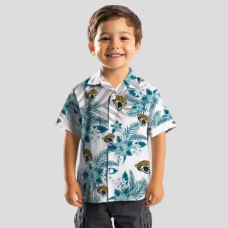 Jacksonville Jaguars Floral Hawaiian Shirt, Teal White Hibiscus Palm Summer Shirt