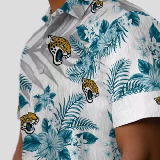 Jacksonville Jaguars Floral Hawaiian Shirt, Teal White Hibiscus Palm Summer Shirt