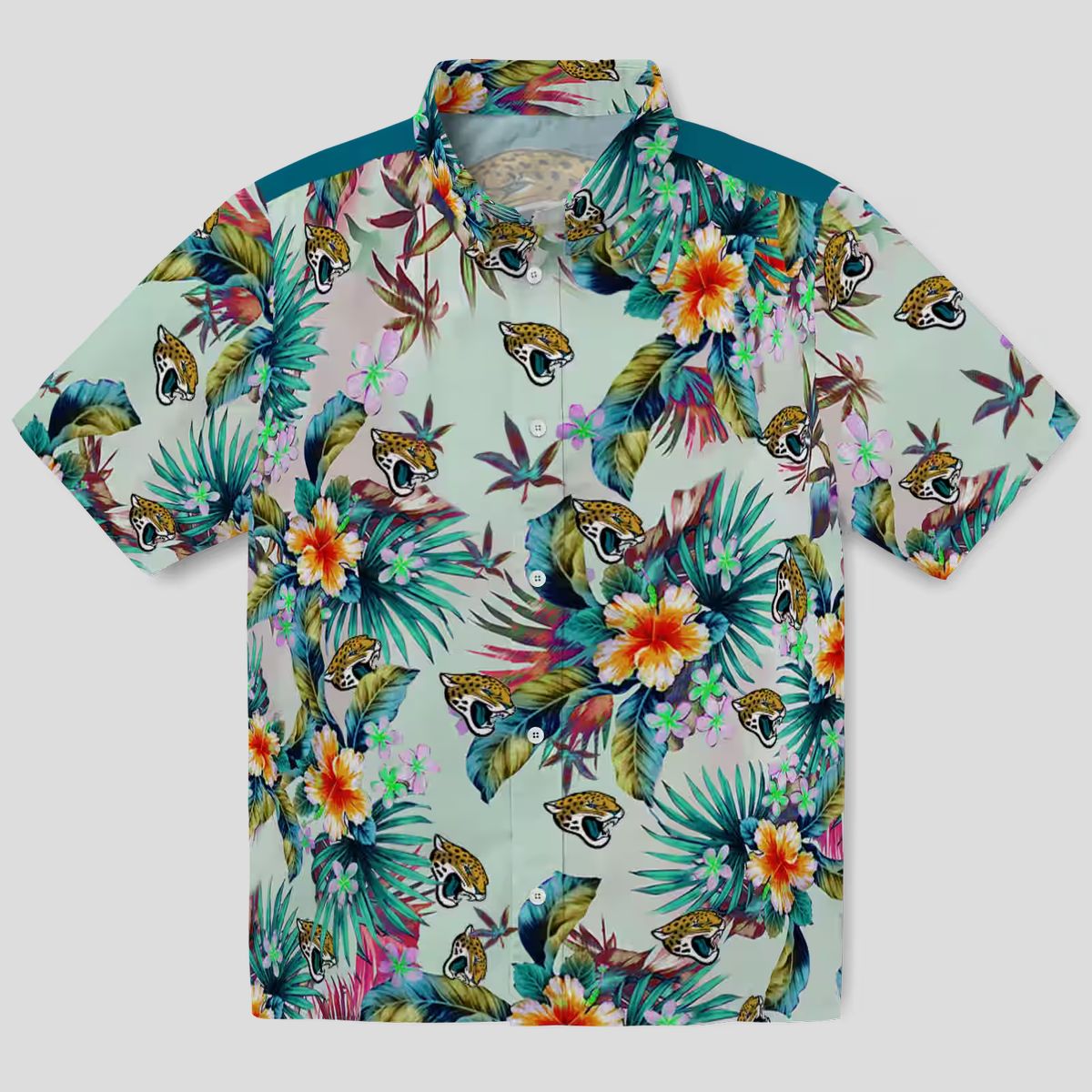 Jacksonville Jaguars Hawaiian Button Up Shirt – Tropical Foliage Green Design