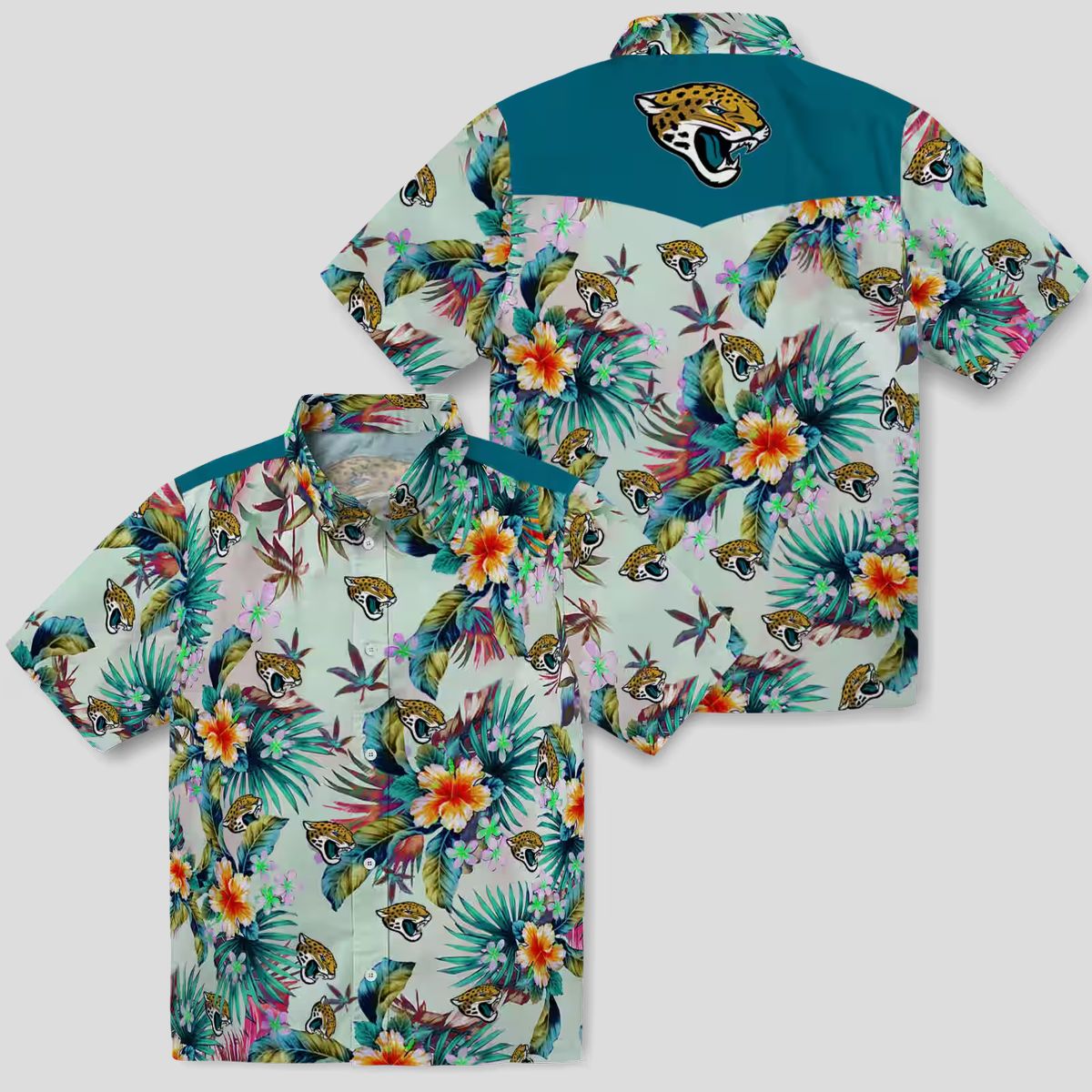 Jacksonville Jaguars Hawaiian Button Up Shirt – Tropical Foliage Green Design
