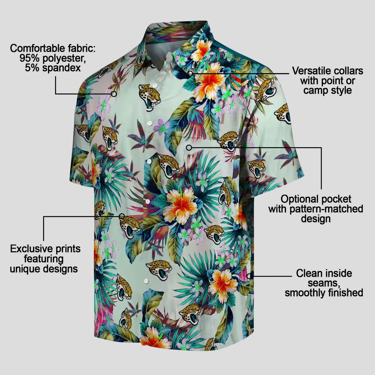 Jacksonville Jaguars Hawaiian Button Up Shirt – Tropical Foliage Green Design