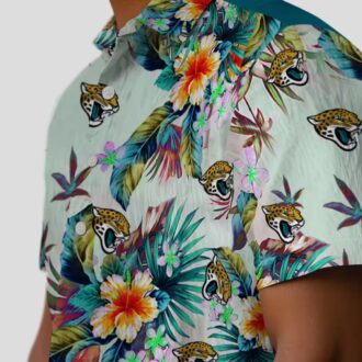 Jacksonville Jaguars Hawaiian Button Up Shirt – Tropical Foliage Green Design