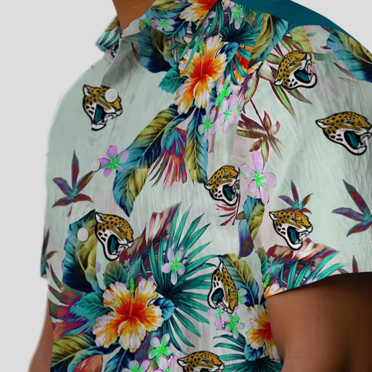 Jacksonville Jaguars Hawaiian Button Up Shirt – Tropical Foliage Green Design