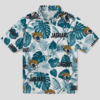 Jacksonville Jaguars Hawaiian Shirt, Teal White Tropical Plants Beachwear for NFL Fans