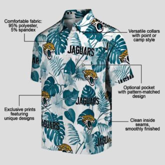 Jacksonville Jaguars Hawaiian Shirt, Teal White Tropical Plants Beachwear for NFL Fans