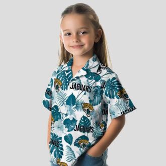 Jacksonville Jaguars Hawaiian Shirt, Teal White Tropical Plants Beachwear for NFL Fans