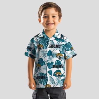 Jacksonville Jaguars Hawaiian Shirt, Teal White Tropical Plants Beachwear for NFL Fans