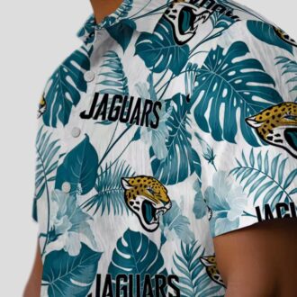 Jacksonville Jaguars Hawaiian Shirt, Teal White Tropical Plants Beachwear for NFL Fans