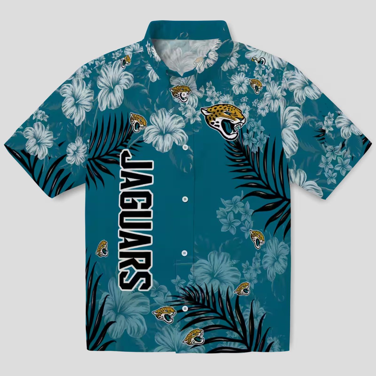 Jacksonville Jaguars Hibiscus Hawaiian Shirt, Teal Aloha Shirt for NFL Fans