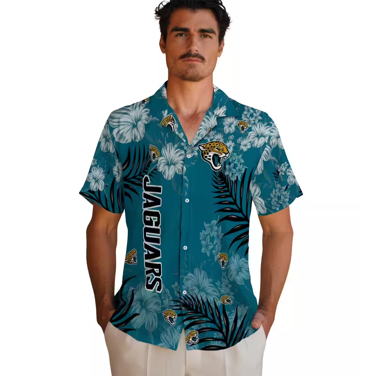 Jacksonville Jaguars Hibiscus Hawaiian Shirt, Teal Aloha Shirt for NFL Fans