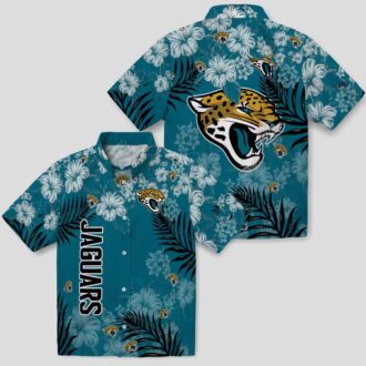 Jacksonville Jaguars Hibiscus Hawaiian Shirt, Teal Aloha Shirt for NFL Fans