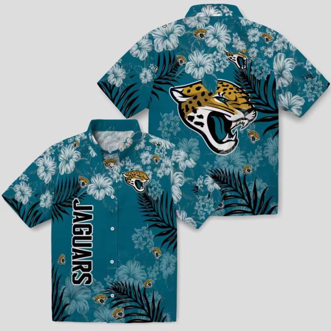 Jacksonville Jaguars Hibiscus Hawaiian Shirt, Teal Aloha Shirt for NFL Fans