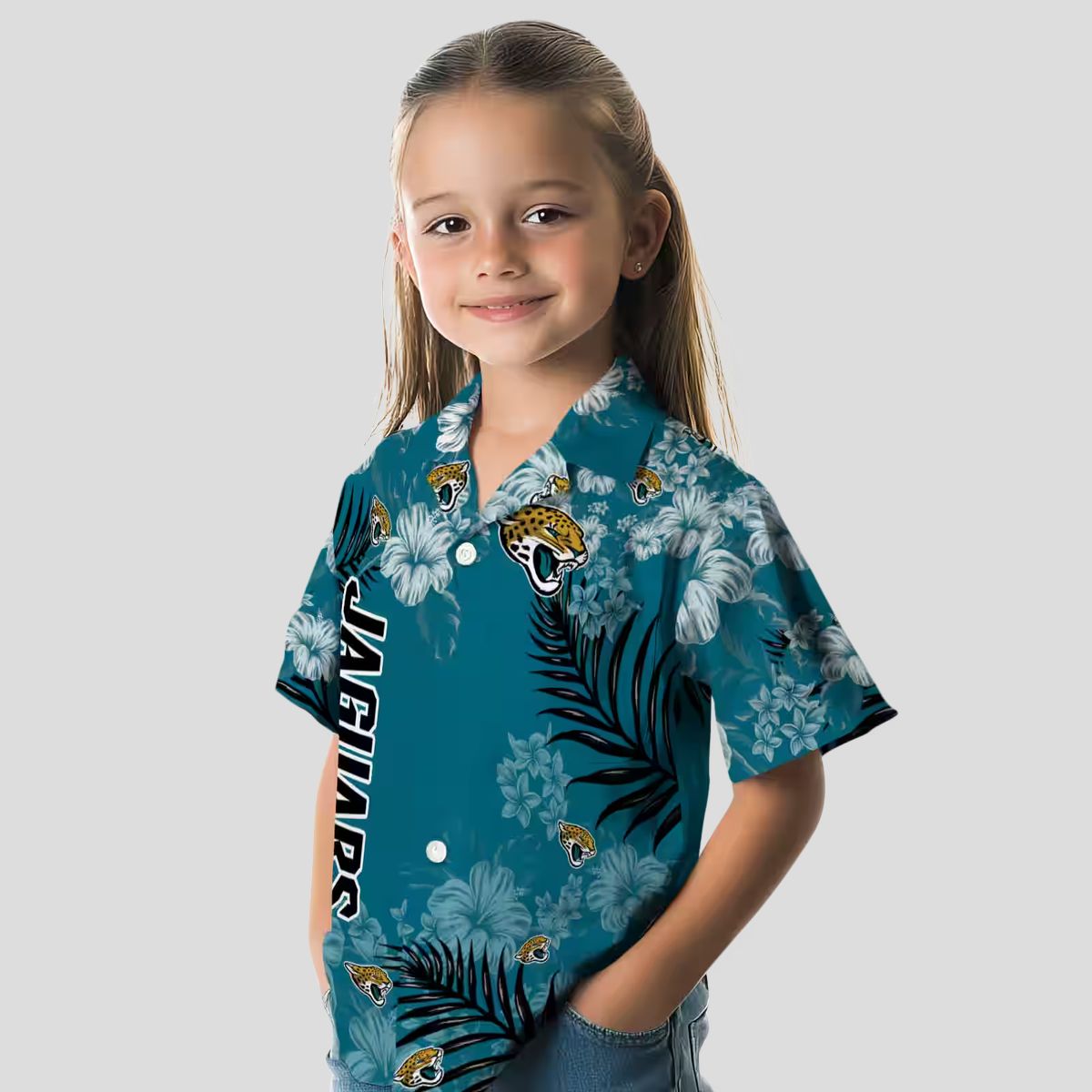 Jacksonville Jaguars Hibiscus Hawaiian Shirt, Teal Aloha Shirt for NFL Fans