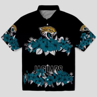 Jacksonville Jaguars Hibiscus Stripe Hawaiian Shirt, Teal & Black Apparel