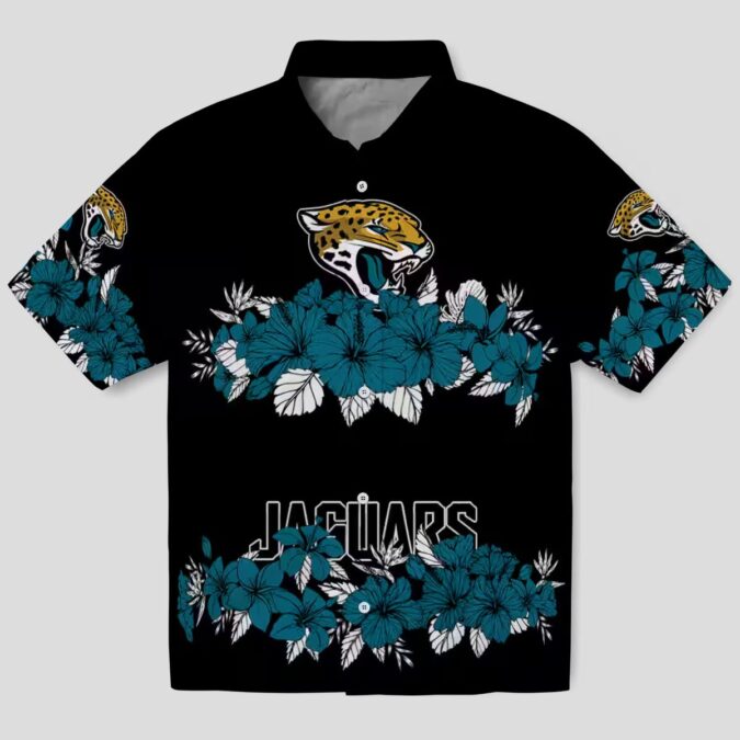 Jacksonville Jaguars Hibiscus Stripe Hawaiian Shirt, Teal & Black Apparel