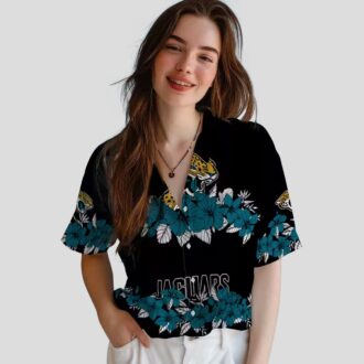 Jacksonville Jaguars Hibiscus Stripe Hawaiian Shirt, Teal & Black Apparel