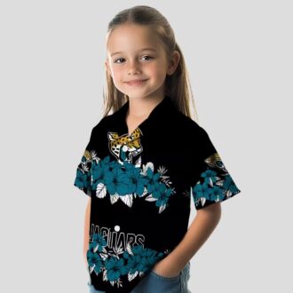 Jacksonville Jaguars Hibiscus Stripe Hawaiian Shirt, Teal & Black Apparel