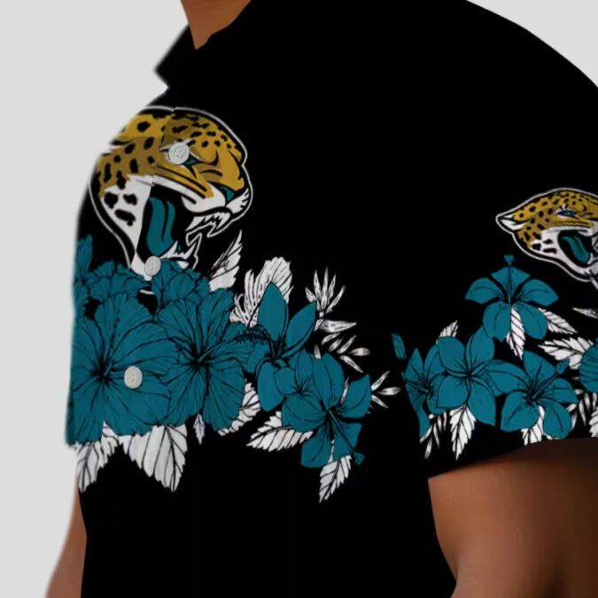 Jacksonville Jaguars Hibiscus Stripe Hawaiian Shirt, Teal & Black Apparel