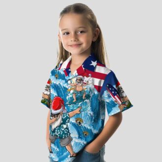 Jacksonville Jaguars Holiday Aloha Shirt, Surfing Santa Beachwear for NFL Fans