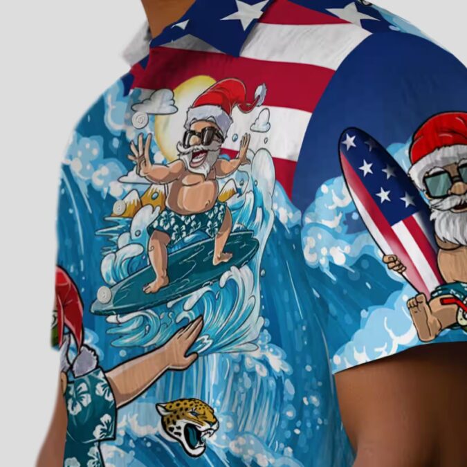 Jacksonville Jaguars Holiday Aloha Shirt, Surfing Santa Beachwear for NFL Fans