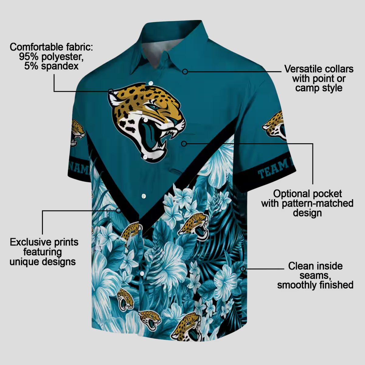 Jacksonville Jaguars Limited Edition Hawaiian Shirt – Teal Floral Chevron Custom Design