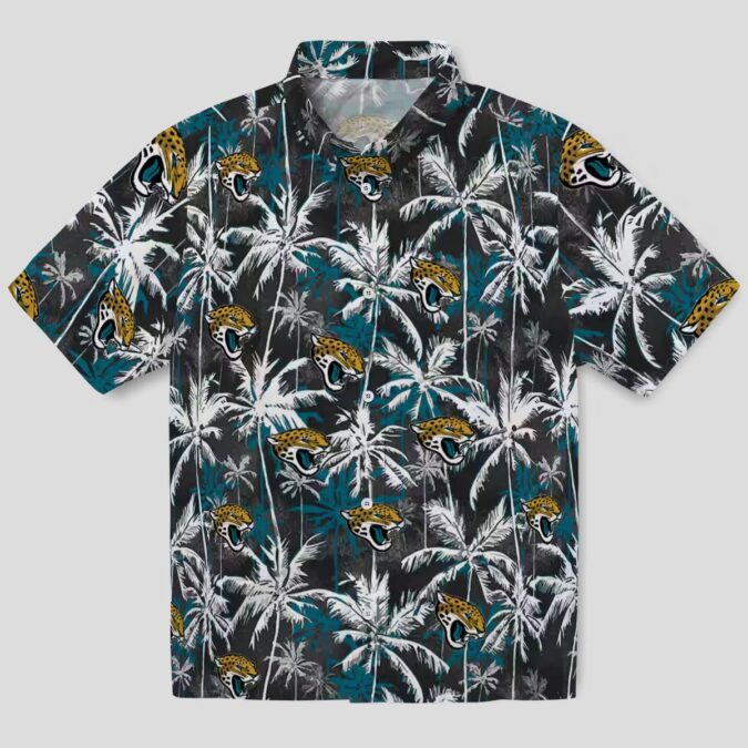 Jacksonville Jaguars Palm Pattern Hawaiian Shirt, Black Teal NFL Football Shirt
