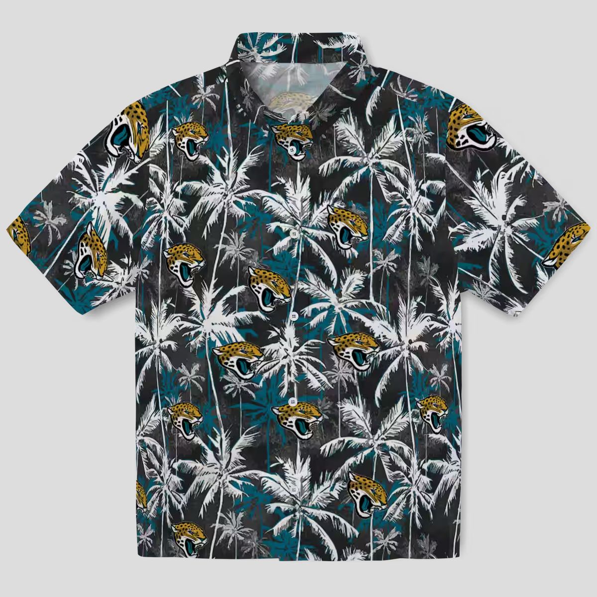 Jacksonville Jaguars Palm Pattern Hawaiian Shirt, Black Teal NFL Football Shirt