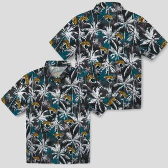 Jacksonville Jaguars Palm Pattern Hawaiian Shirt, Black Teal NFL Football Shirt
