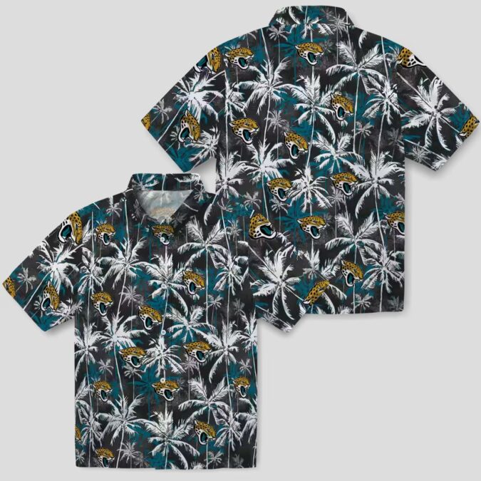 Jacksonville Jaguars Palm Pattern Hawaiian Shirt, Black Teal NFL Football Shirt