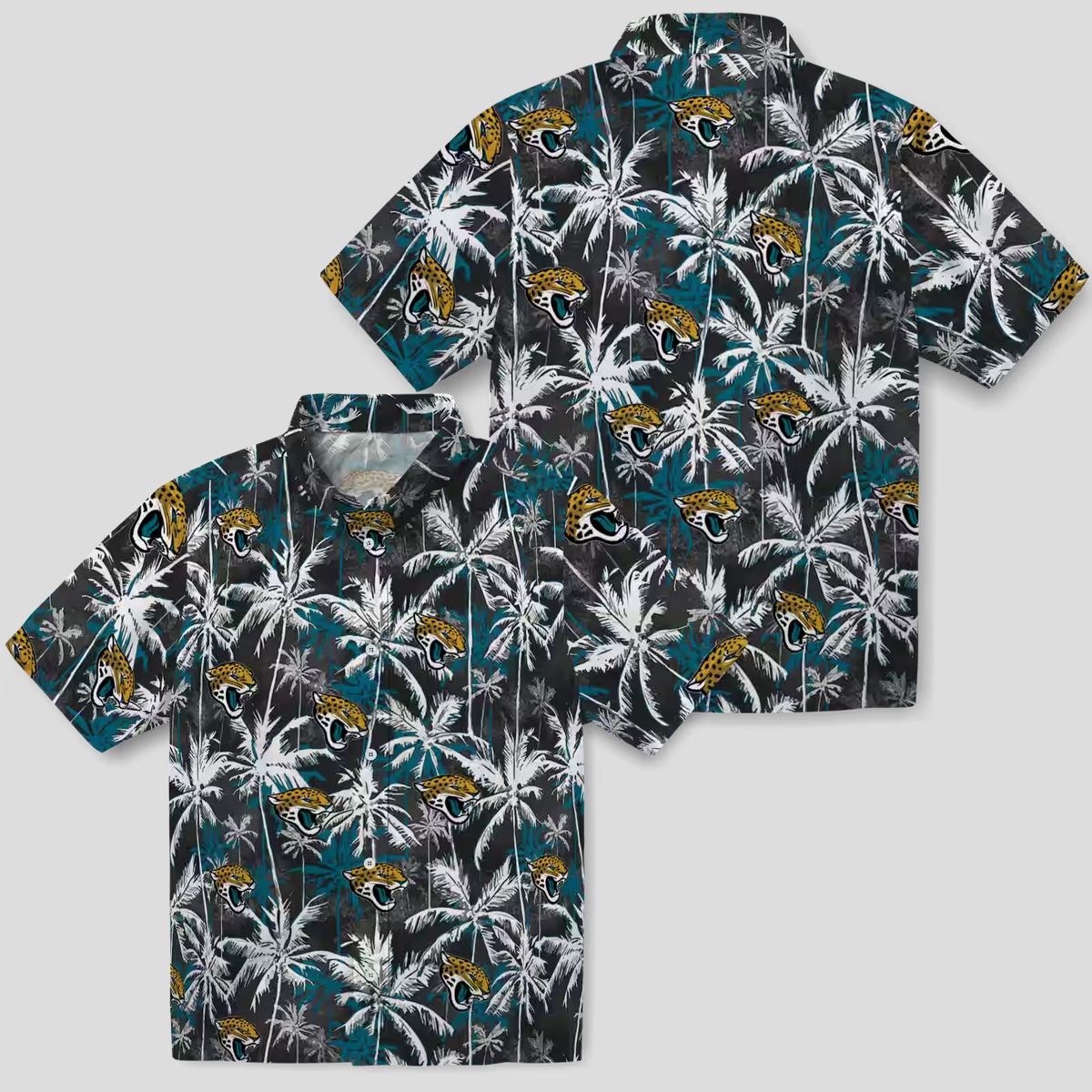 Jacksonville Jaguars Palm Pattern Hawaiian Shirt, Black Teal NFL Football Shirt