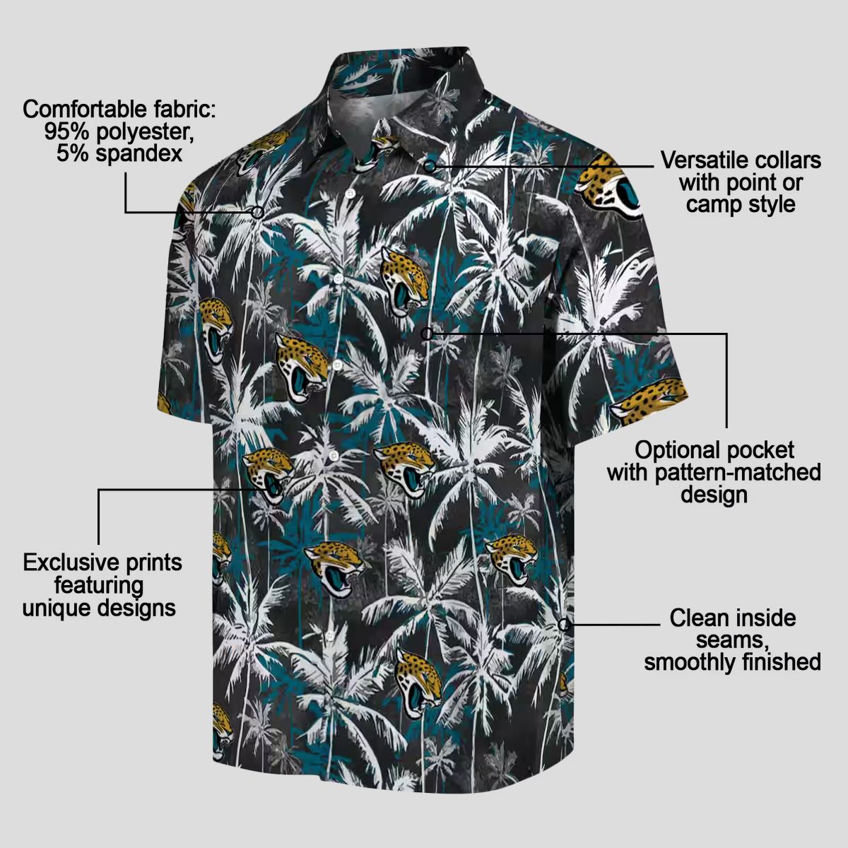 Jacksonville Jaguars Palm Pattern Hawaiian Shirt, Black Teal NFL Football Shirt
