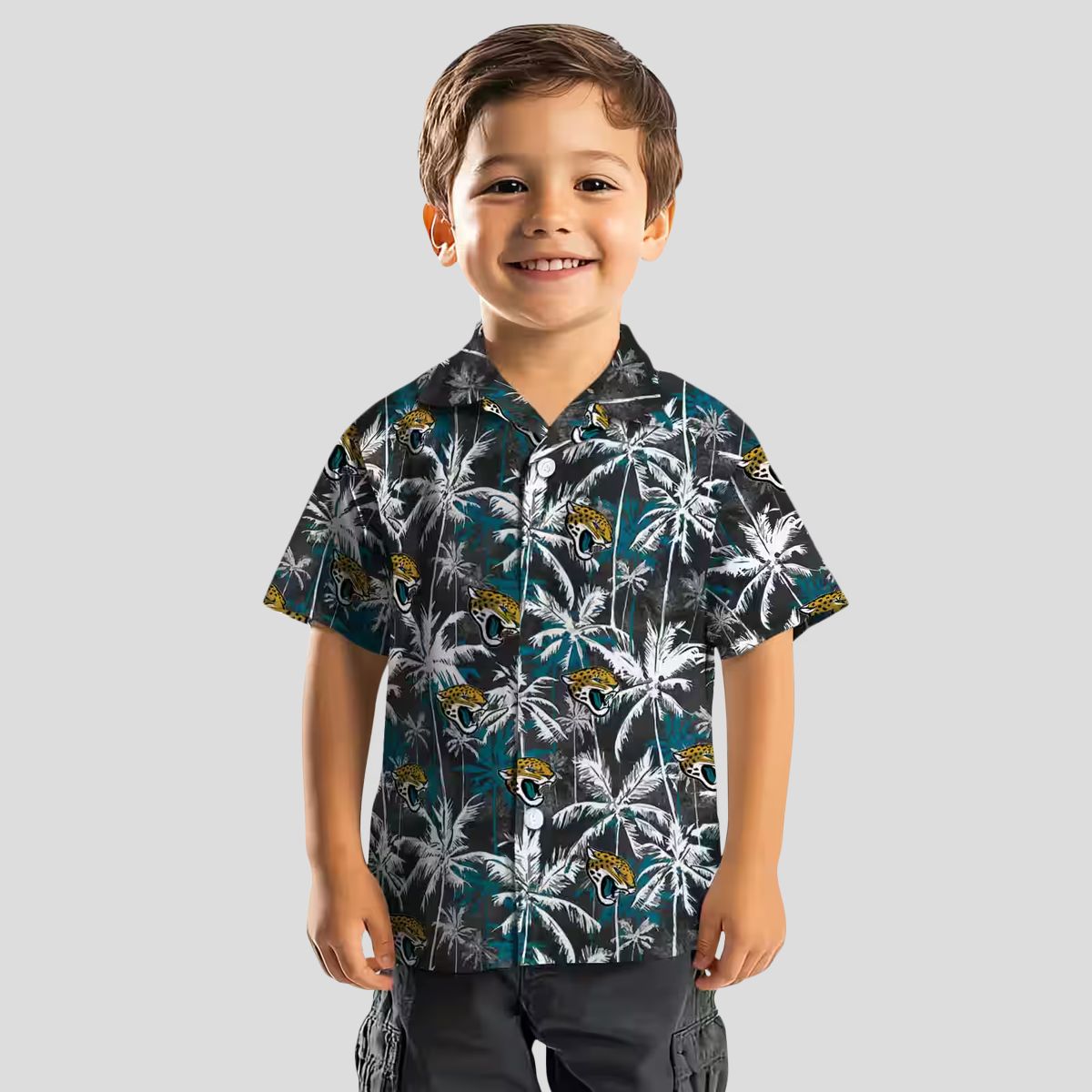 Jacksonville Jaguars Palm Pattern Hawaiian Shirt, Black Teal NFL Football Shirt